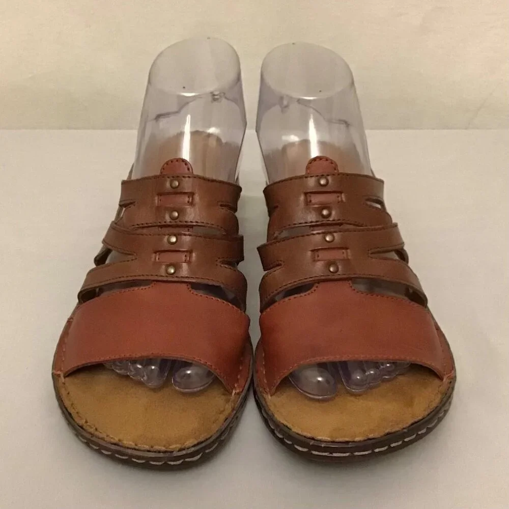 Naturalizer 9.5 Leather Sandals Strappy Slides Women’s Comfort Shoes Two Tone